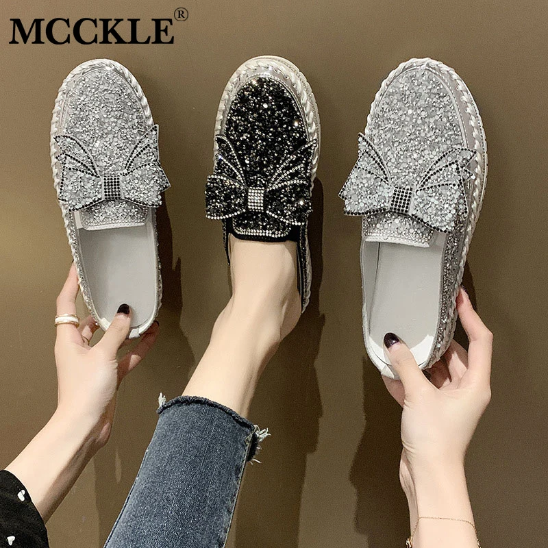 MCCKLE / тапочки женская обувь женские блестящие парусиновые шлепанцы с бабочками