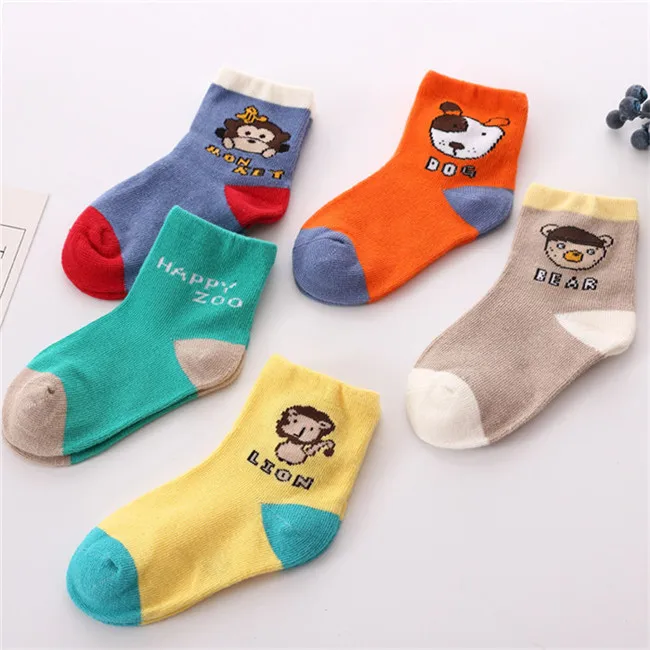 5 пар/лот, новые детские хлопковые носки на осень и зиму, модные спортивные носки в полоску с рисунком для маленьких мальчиков и девочек, подарки для детей, CN - Цвет: dong wu tou