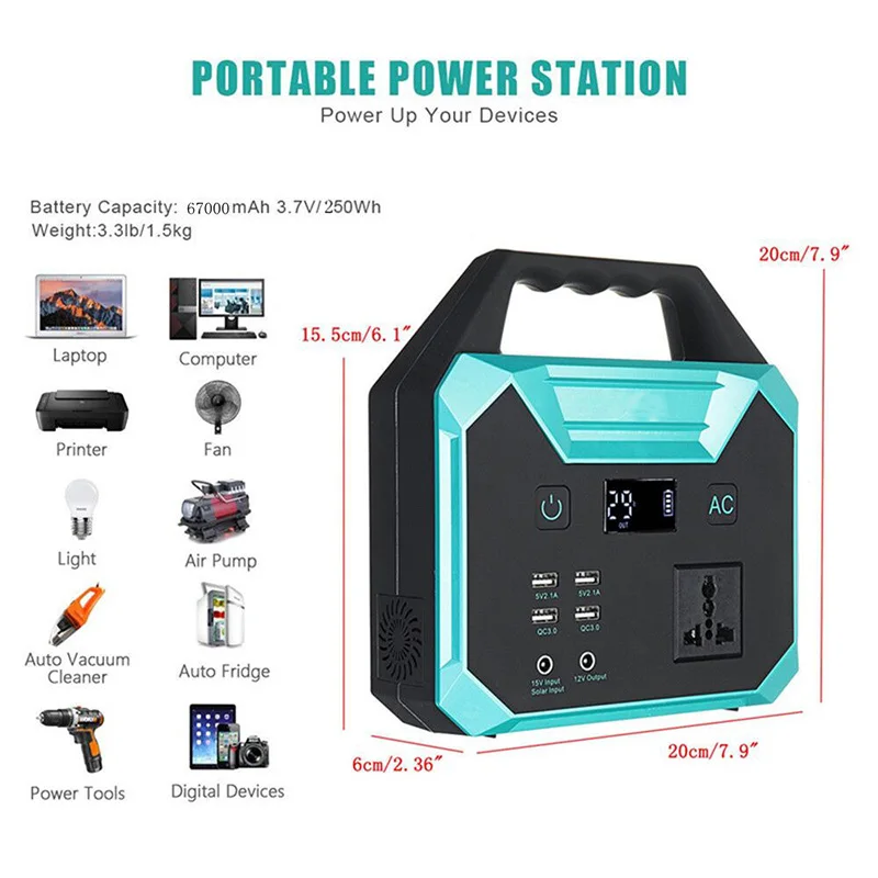 US $129.30 Customized Silent Solar Generator 250wh Multifunction Portable Power Station Output For Wild Adventure JourneyHuntingFishing