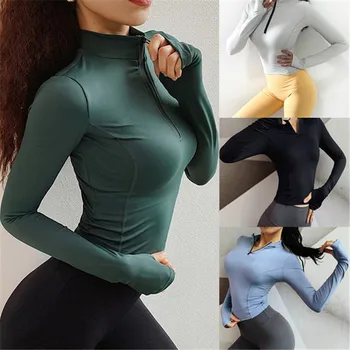 

GAOKE Casual Turtleneck Middle Zipper Knitted Ribbed Elastic White T-Shirt Girl 2020 Spring Long Sleeve Stretch Tops