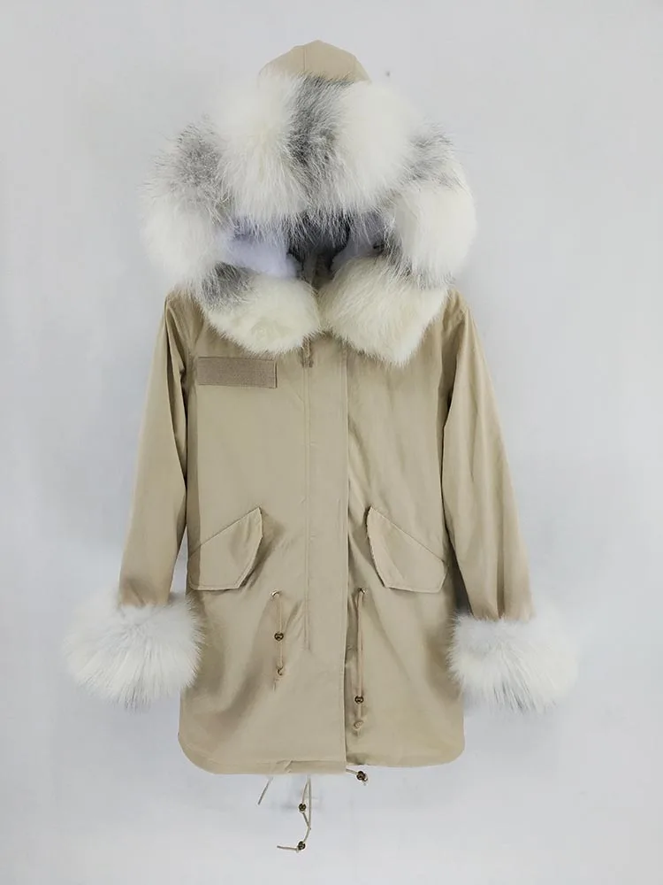 Новая Длинная зимняя куртка женская верхняя одежда толстые парки натуральный Лисий Мех меховой воротник пальто с подкладкой с капюшоном камуфляж Pelliccia