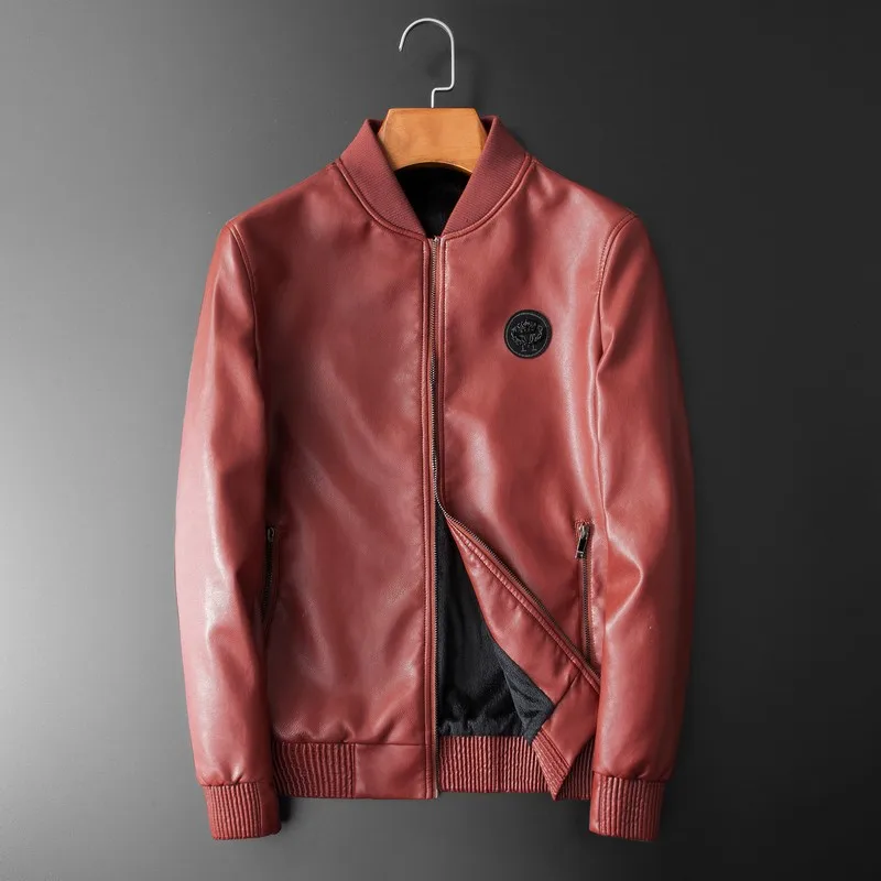 

2019 Slim Fit Thin Section Men Pu Leather Coat Li Collar Coat Leather Jacket Chao