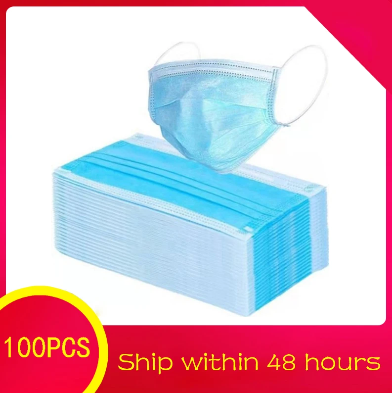 

100pcs Non Woven Disposable Face Mask 3 Layer Hanging Ear Dust Filter Safety Elastic Facial Dust-Proof Safety Masks As Ffp3