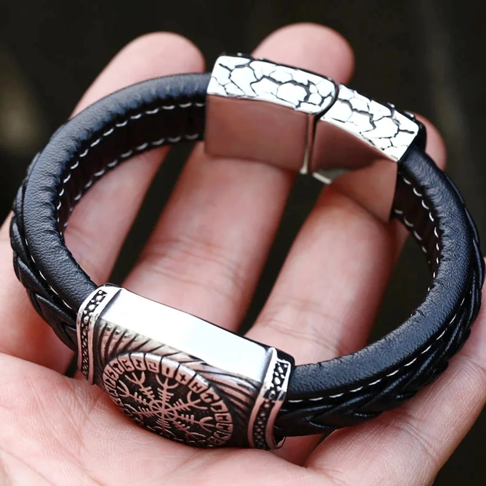 Viking Rune Bracelet 316L Stainless Steel Men Boy Nordic Amulet Gift
