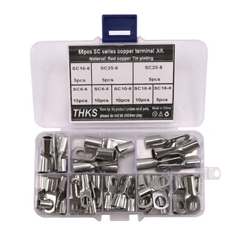 

65Pcs Heavy Duty Wire Lugs Tinned Copper Battery Cable Ends Tubular Ring Terminal Connectors with Sight Hole