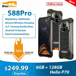 DOOGEE S88 Pro 6,3 дюйма прочный мобильный телефон IP68/IP69K смартфон Helio P70 Octa Core 6 ГБ 128 ГБ ROM мобильный телефон Android 10,0 10000 мАч