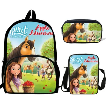 

16inch Kids Schoolbags Teenagers Mochila Cartoon Spirit Riding Free Print Backpack For Girls Rucksack 3 Set gift
