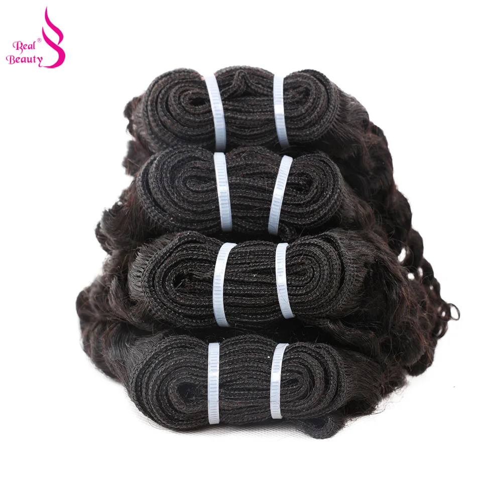 Real Beauty Brazilian Deep Wave 4 Bundles with Lace Closure Human Hair Bundles Deals Ocean Weave Remy Human Hair Extensions