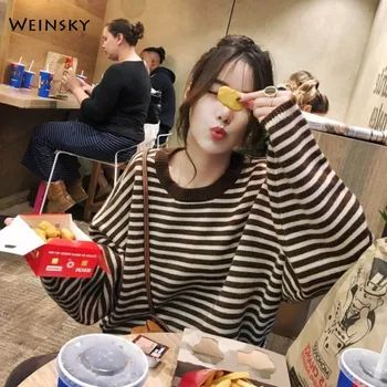 

Women Oversized Striped Knitted Sweater And Pullovers Korean Fashion Style Female Sweaters 2019 Autumn And Winter New Tops