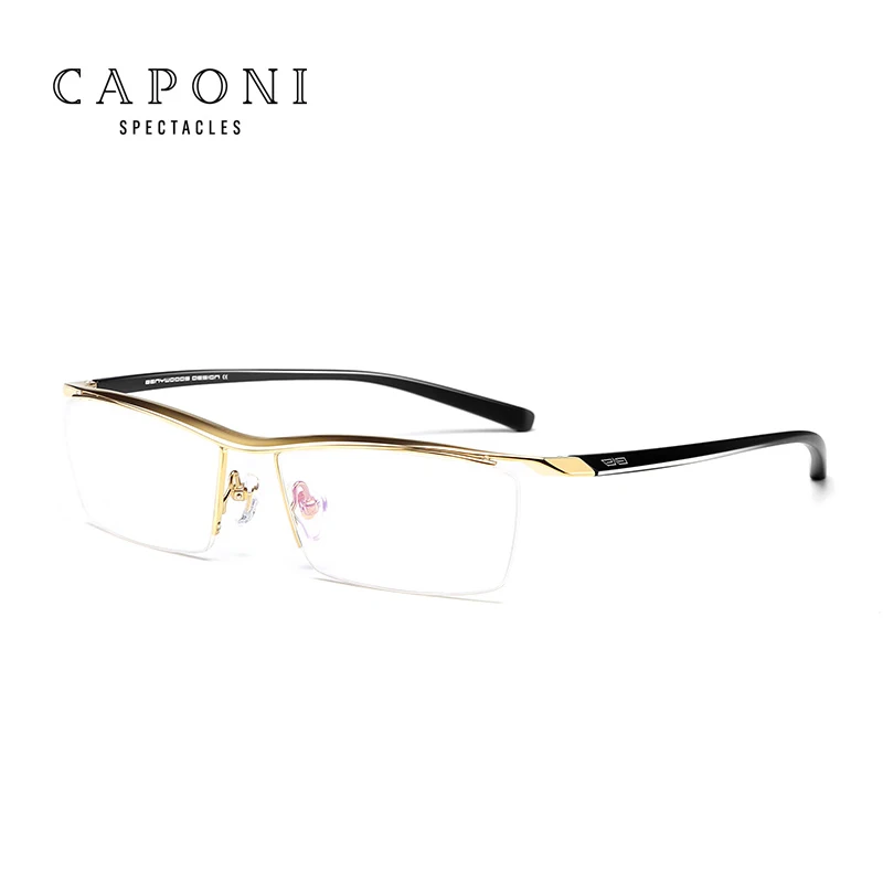 CAPONI, мужские очки в оптической оправе, квадратная оправа для очков по рецепту, Ультралегкая титановая оправа без оправы, деловые очки J8189 - Цвет оправы: Gold