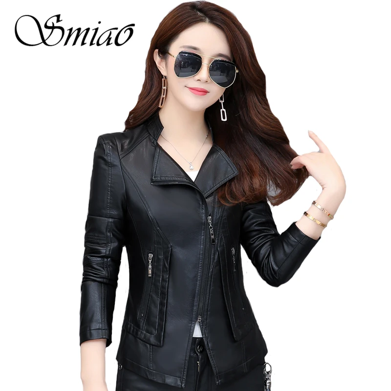 

2019 New Autumn Winter Zipper Washed PU Leather Jacket Motorcycle Women Short Autumn Slim Soft Women Leather Jackets Plus Size