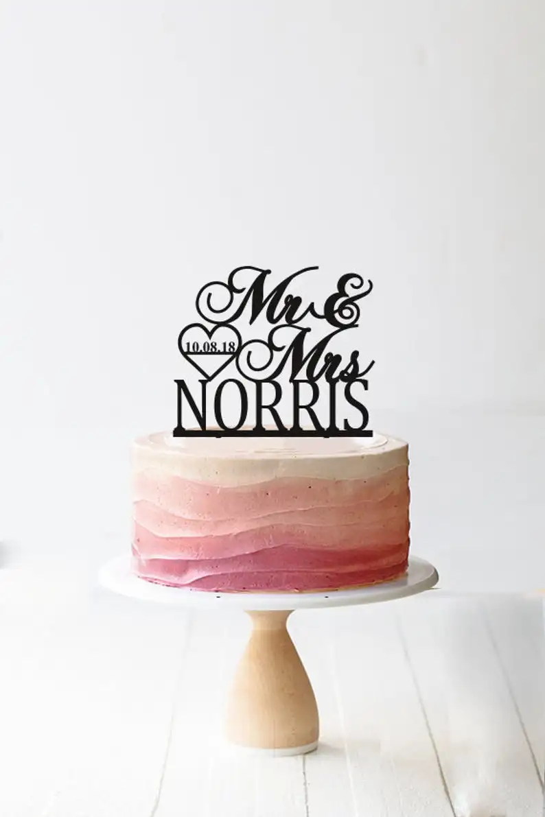 Персонализированные Mr& Mrs последнее имя, дата, сердце на заказ свадебный торт Топпер необычные индивидуальные свадебный Топпер персонализированные свадебный торт