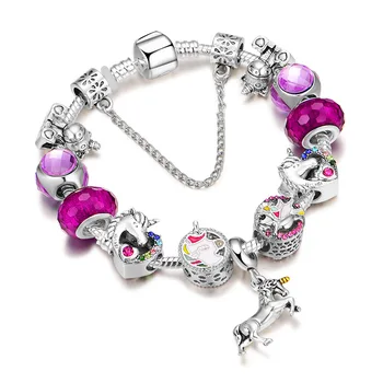 

Pandora's Charm Alloy Dripping Unicorn Beaded Bracelet Female DIY New Purple Colorful Pony Bracelet