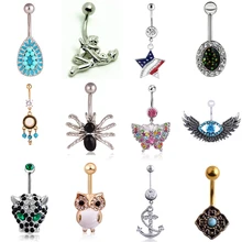 Роскошные Leo голова Кулон женщина пупка Кнопка Кольцо кристалл драгоценный камень сова Анти-аллергия нержавеющая сталь сексуальная леди пирсинг ювелирные изделия для тела
