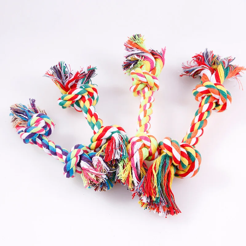 Random Color Pet Dog Toy Bite Rope Double Knot Cotton Rope Funny Cat Toy Bite Resistant and Sharp Teeth Pet Supplies Puppy Toys 5