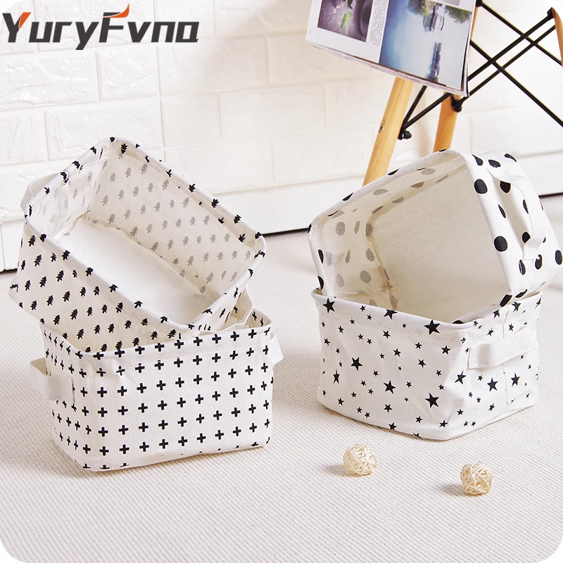  YuryFvna Foldable Linen Storage Basket Sundries Fabric Storage Bins Organizer Bag for Nursery Makeu