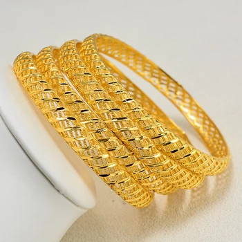 

Wando African Gold Color Shiny Bangles for Women Girls Dubai Circle Bride Wedding Bracelet Ethiopian Jewelry