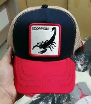 

2019 New Summer trucker cap mesh snapback hip hop hats for men embroidery baseball cap SCORPION-RED BLACK