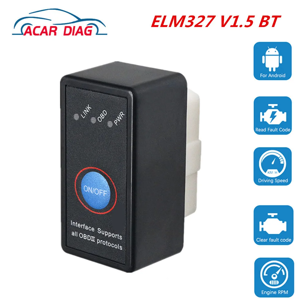 Новый ELM327 V1.5 OBD2 считыватель кодов Bluetooth-совместимый переключатель питания