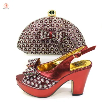 

2020 Nigerian Wedding Shoes and Bags To Match Crystal High Heels Genuine Leather with Rhinestones Sandal Italian Style for Party