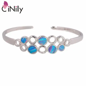

CiNily Created Rainbow Fire Opal Silver Plated Wholesale Hot Sell for Women Jewelry Adjustable Cuff Bangle Bracelet 7" OS617