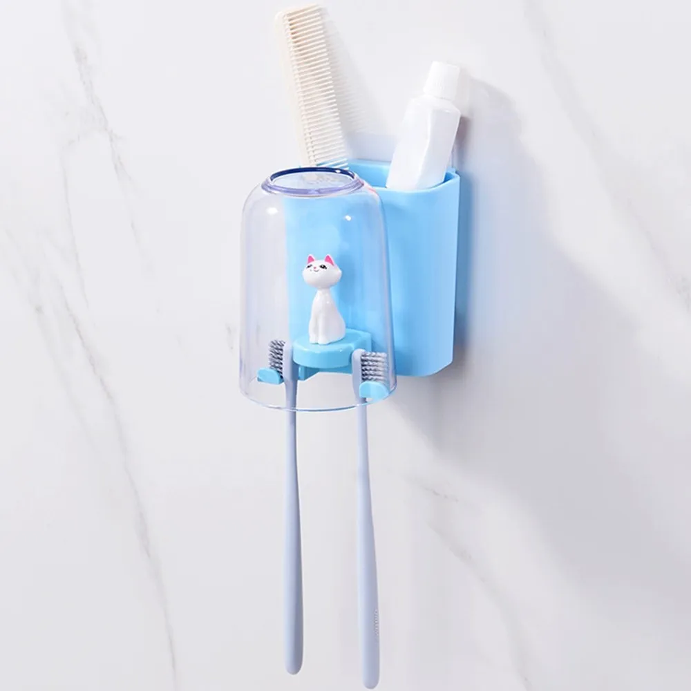 

8x11cm Cute Cartoon Cat Toothbrush Holder Creative Suction Wall Type Tooth Holder Home Bathroom Toothbrush Rack
