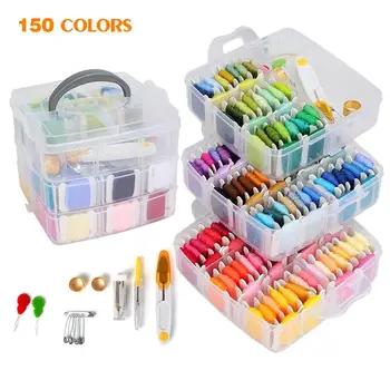 

Embroidery Floss Cross Stitch Thread Storage Box Kit Sekin Threader Bobbins Sewing Needles Kit DIY Handmade Sewing Tools