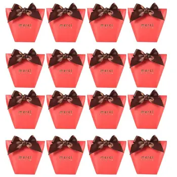 

30 Pcs Beautiful Candy Storage Boxes Folding Bow Knot Candy Boxes (Red)