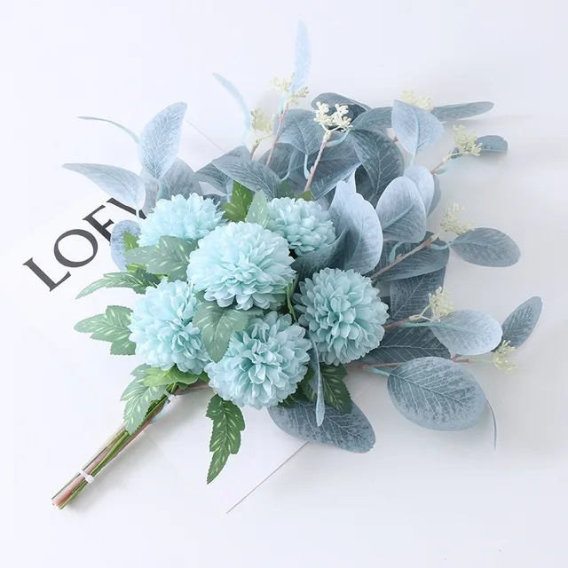 Nordic Flower Bouquet Anemone Wedding Bridal Bouquet Silk Artificial Flowers DIY Srapbook Home Party Decoration Fake Flower sky blue