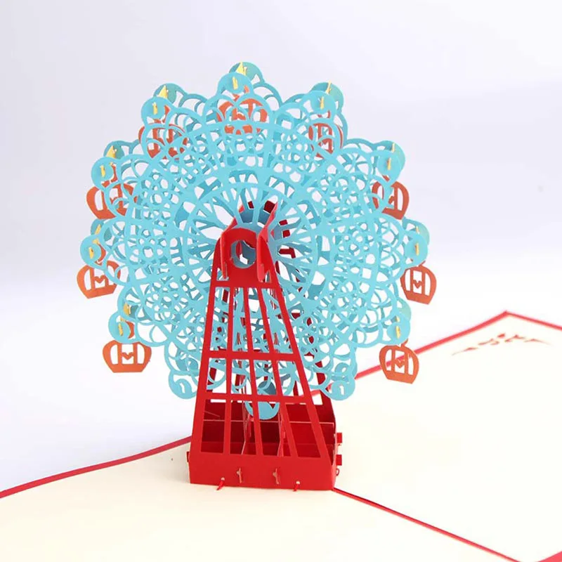  Invitations Cards Laser Cut 3D Origami Paper Carving Handmade Ferris Wheel Greeing Cards Folding Ty - 4000434389536