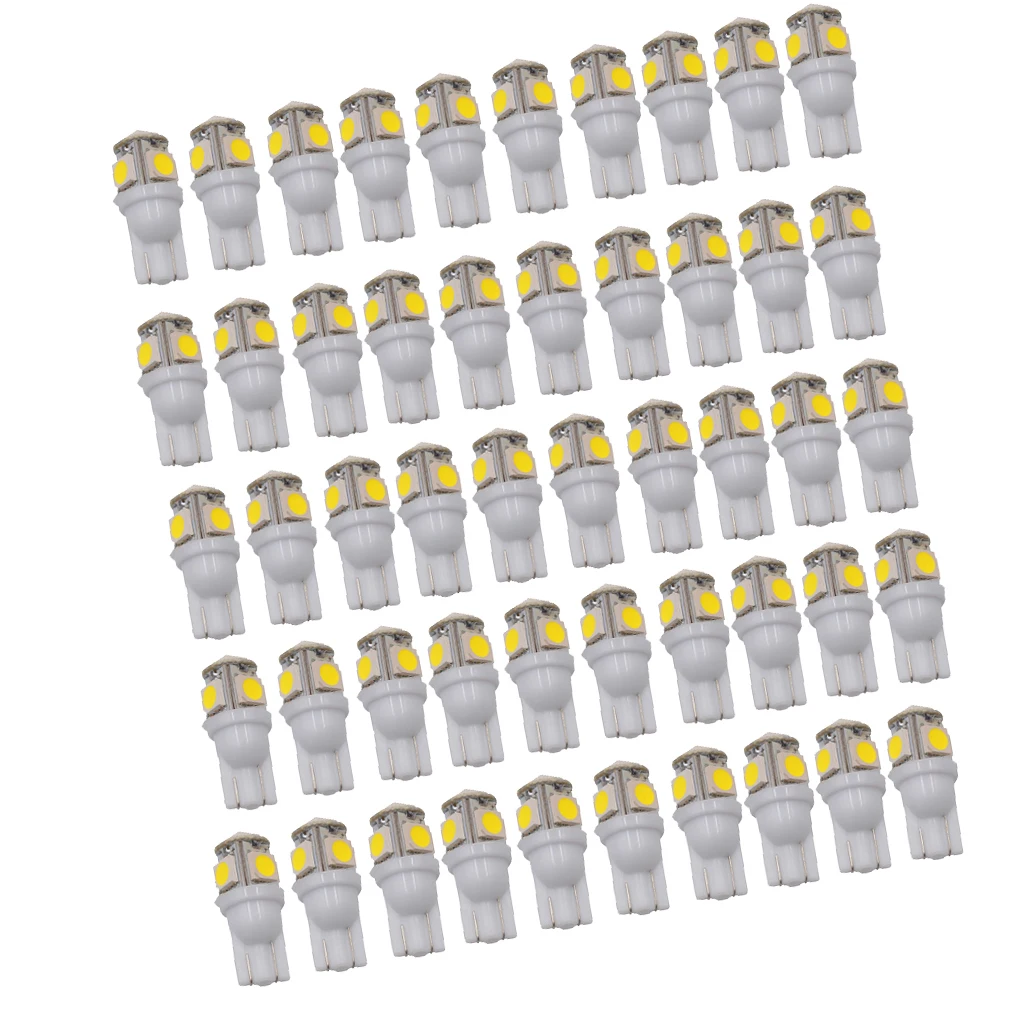 50 Pieces Universal T10 W5W 168 194 5050 5SMD 6000K White LED Light Bulbs 