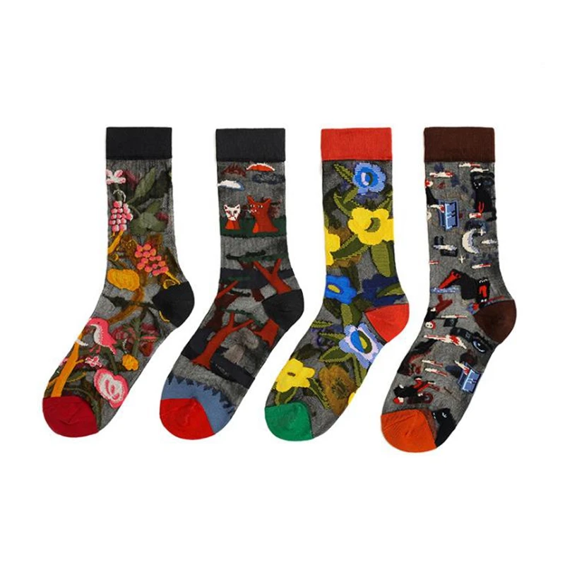 

Novelty Harajuku Socks New Product Crystal Silk Tide Socks Cute Sunflowers Vines Flowers Happy Women Socks High Quality Sox