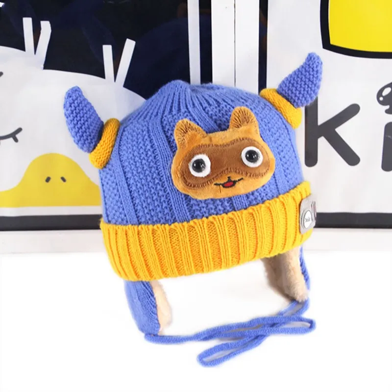 

Winter Warm Baby Wool Hat Earmuffs Children Knitting Hat Pompom Knited Beanie Knitted Cute Cap Cartoon Cotton Plush Thickening