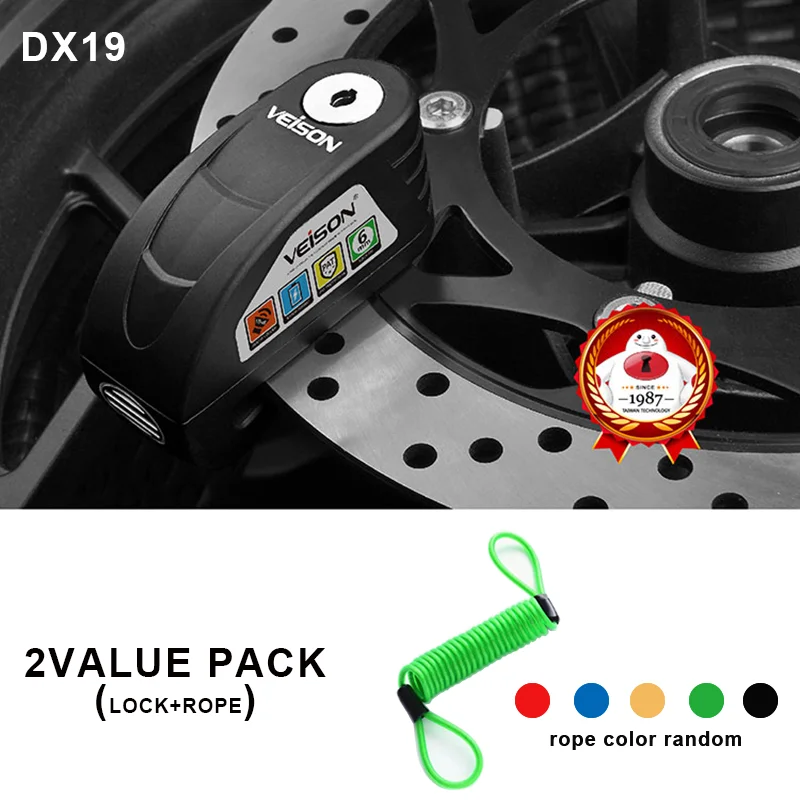 DX19 Black Set(2) VEISON moto rcycle водонепроницаемый мотоциклетный замок с сигнализацией, металлический дисковый замок для мотоцикла rbike, защита от кражи, тормоз, Alarma, замок для скутера - Цвет: DX19 Black Set(2)