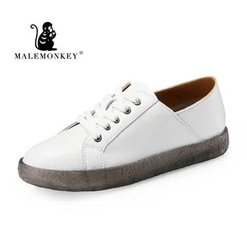 

2020 New Spring Autumn Genuine Leather Oxford Shoes For Women Round Toe Lace-Up Casual Comfortable Soft Shoes Flat Loafers Shoes