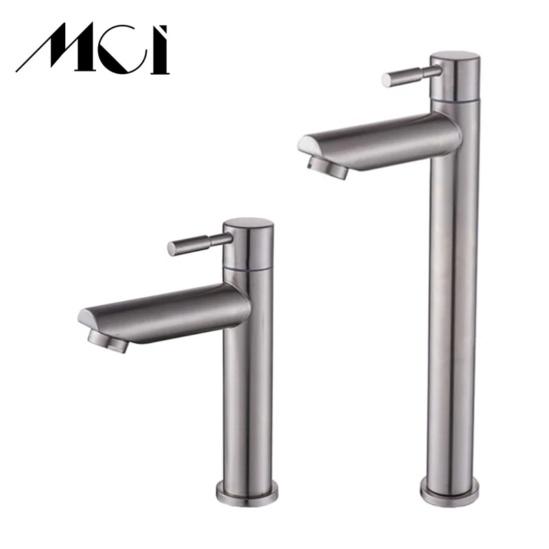 Cold Steel 304 Stainless Steel Silver Single Cold Sink Faucet Bathroom Counter Basin Faucet 