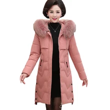Высококачественная женская новая пуховая хлопковая куртка, зимние теплые хлопковые куртки, большие размеры, женские парки с капюшоном и меховым воротником F1027
