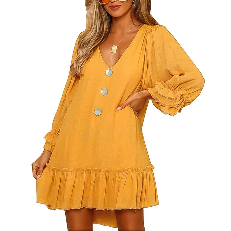 

2019 New Sexy Dress Long Sleeve V-neck Women Dress New Dresses Woman Party Night Dress Lantern Sleeve Mini Dress Casual