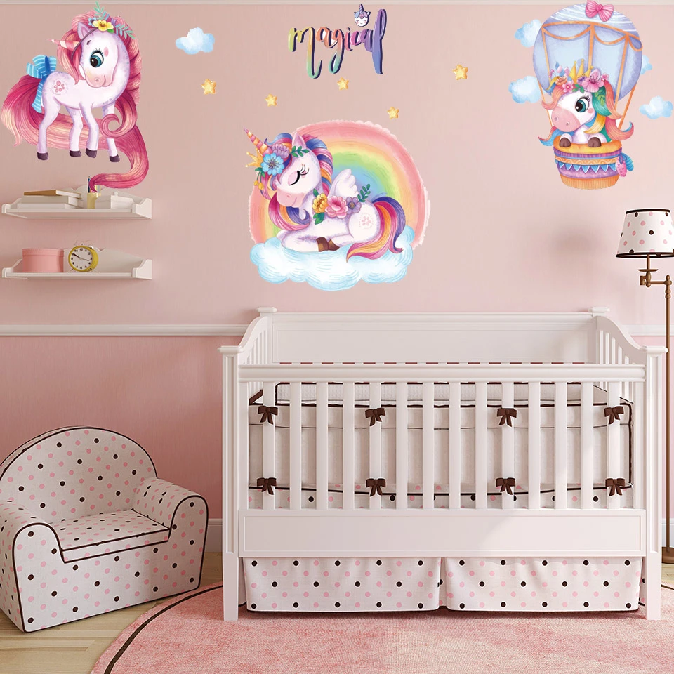 wees gegroet Symfonie vloeistof Fee Eenhoorn Regenboog Muurstickers Voor Kinderen Kamers Meisjes Babykamer  Decoratie Kawaii Nursery Behang Leuke Cartoon Animal Vinyl| | - AliExpress