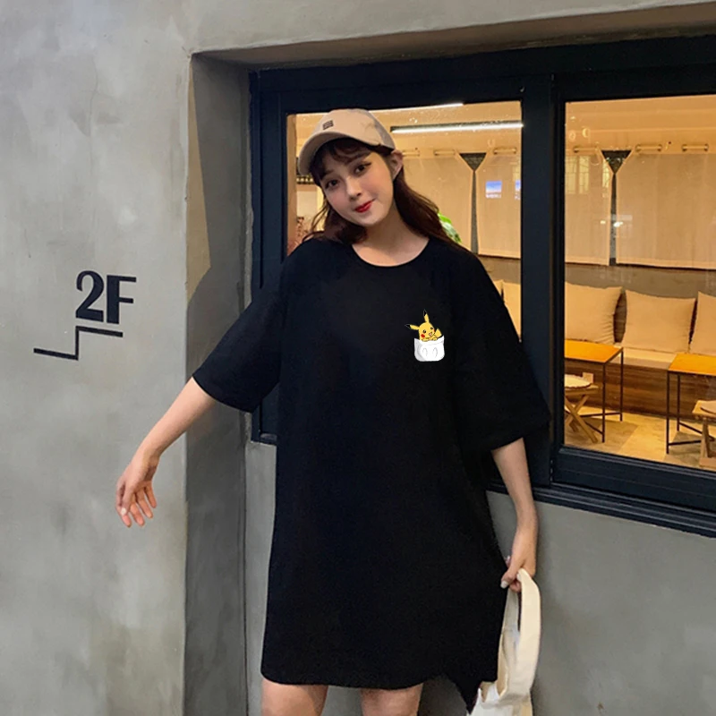 

Pokemon Dress Women Summer Harajuku Japanese Anime Pikachu Cartoon Printed Cotton Mini T Shirt Dresses Ladies Vestidos De Verano