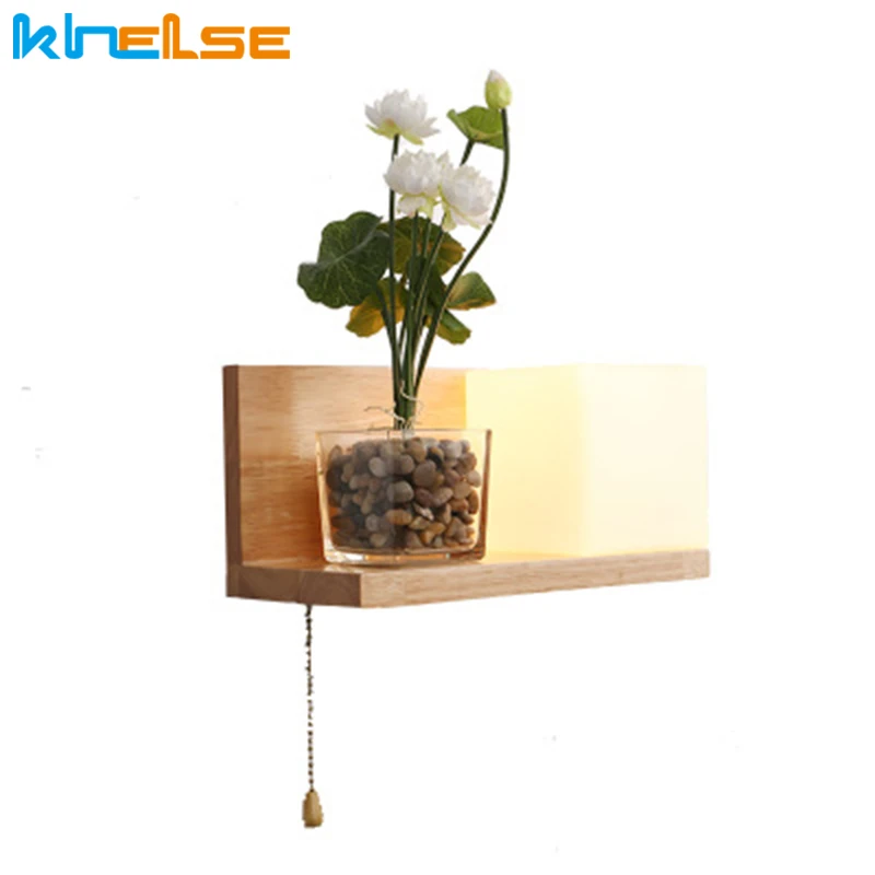 Modern Bedside Wood Wall Lamp Storage Rack E27 Socket Bed Room Night Light Led Headboard Lamp Nordic Style Decro Wall Lights