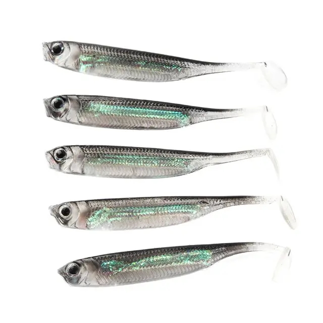 5Pcs/lot Fishing Soft Bait 7CM 7.5CM 1.7G 2.3G 2.7G T Tail fish Fishing Lures Rainbow Color Sequin Swing Fishing Spinner Bait 1