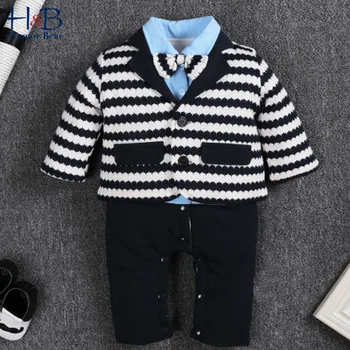 

Humor Bear Boys Clothing Sets Winter& Autumn Long Sleeve Gentleman Stripe Jumpsuit + Striped Vest Boy Toddler Baby Kids Clothes