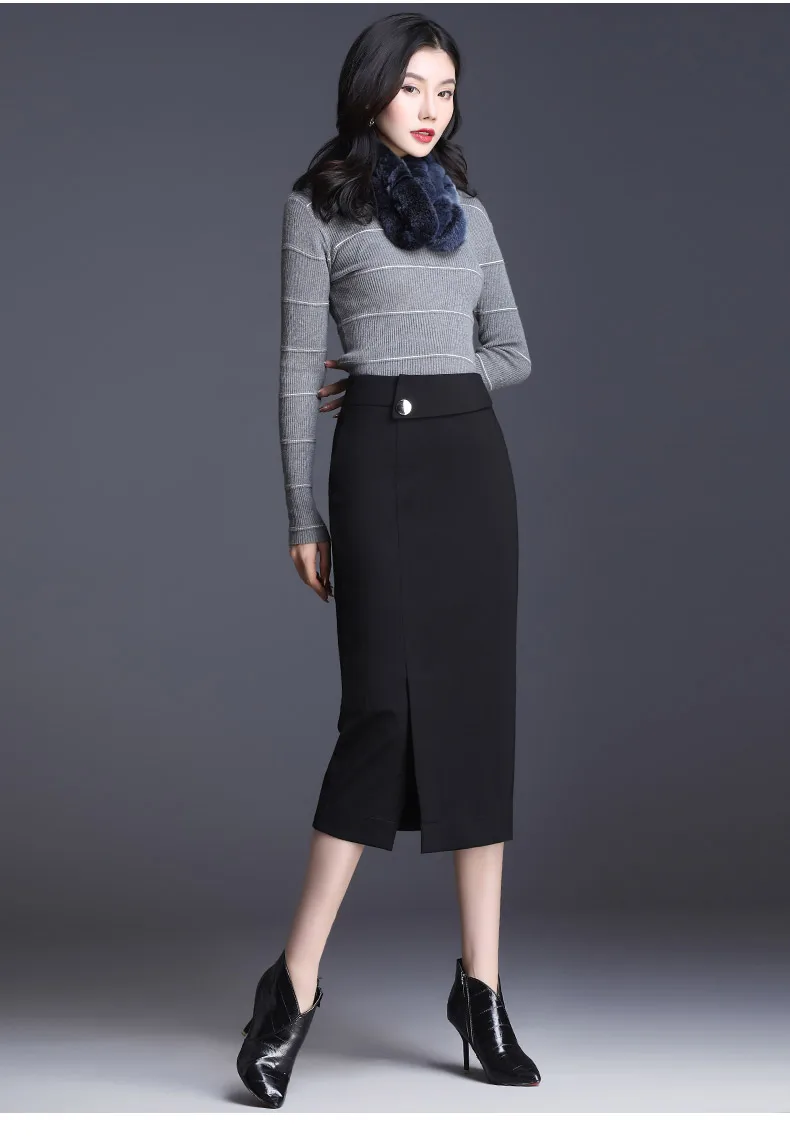 Новая осенне-зимняя клетчатая юбка для женщин Черная вязанная юбка с завышенной талией S-3XL размера плюс юбка-карандаш средней длины для женщин