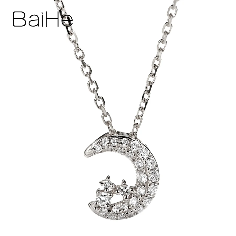 BAIHE Solid 18K белое золото Сертифицированный 0.15ct круглый натуральные Алмазы обручальные модные ювелирные изделия Подарочные ожерелья