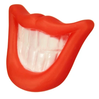 

Funny Pet Dog Puppy Chew Sound Squeaky Giggle Big Smile Lips & Teeth Play Toy Red