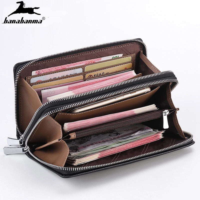 

men's Wallets Large Capacity Cell Phone Pocket Double Zip Casual Clutch Bag porte feuille homme Male Business passport cover