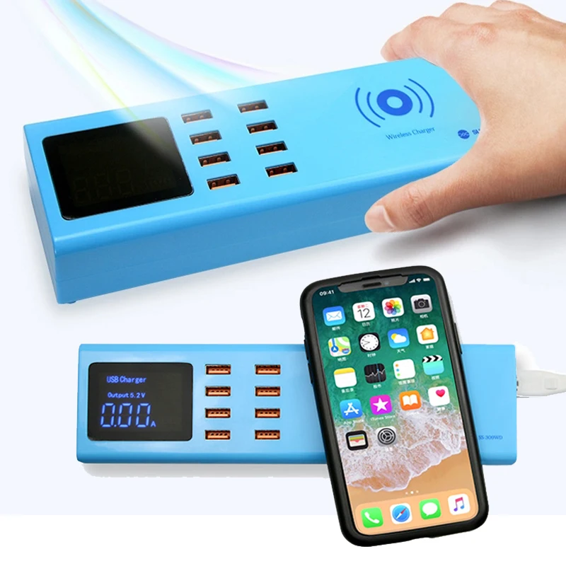 

SS-309WD Wireless Charger 8 USB Ports Charger 5V 1A Digital Display Charging Port for Phone Pad Sam sung Hua wei Xiao mi Etc