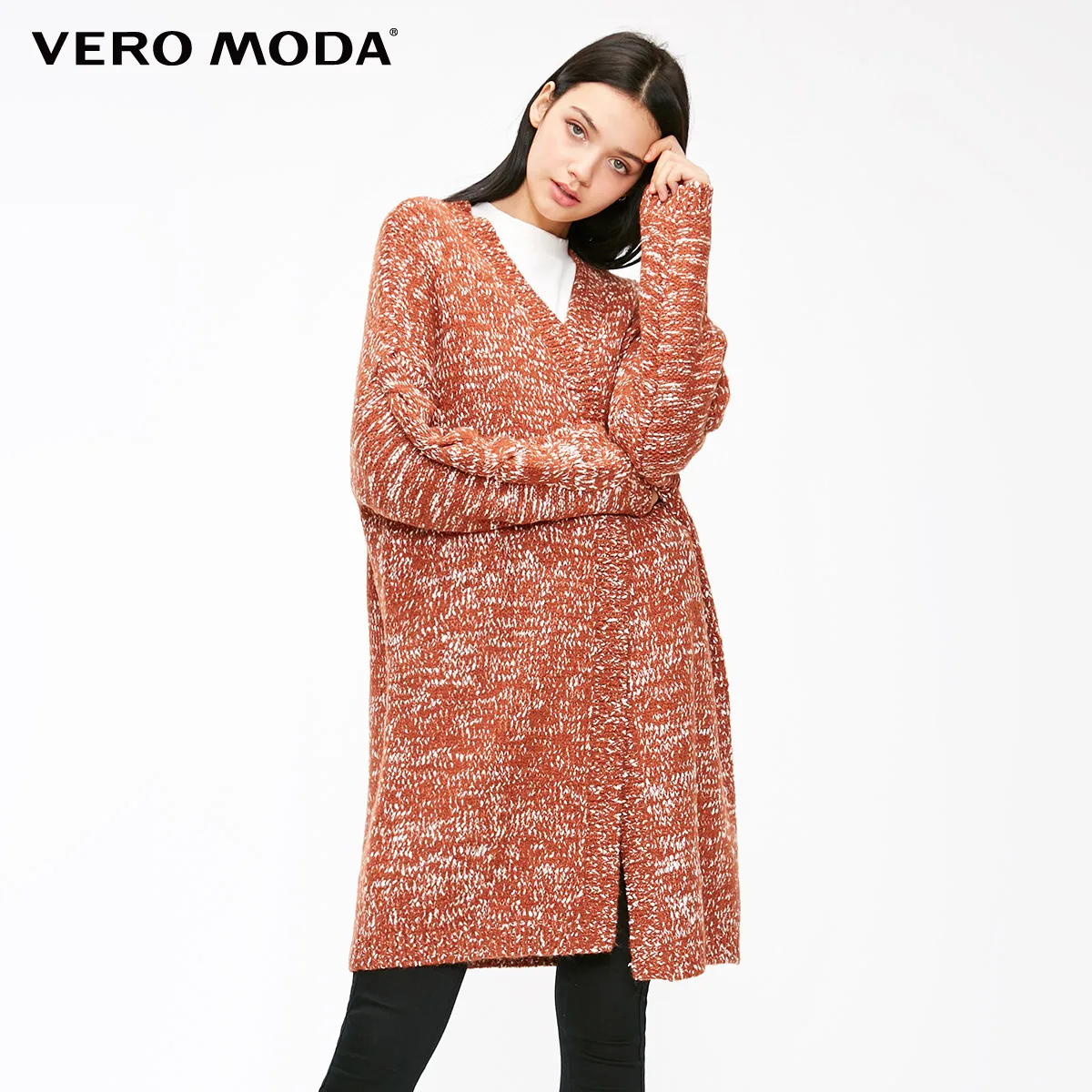 Vero Moda женский грубое смешивание вязаный длинный кардиган с открытыми плечами | 318325504 - Цвет: Rich copper mel.