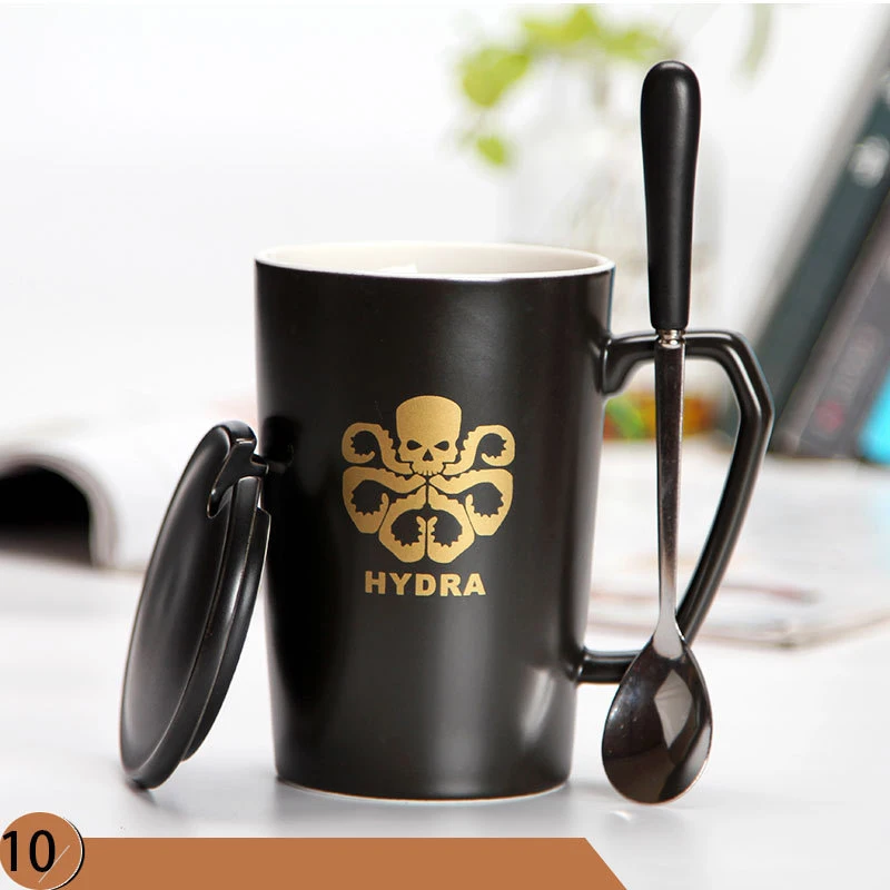 Керамические чашки креативные Мстители кофейная кружка с крышкой и ложкой 400 мл Путешествия Черный Чай Молоко Кофе Кружки фарфоровая чашка Хеллоуин - Цвет: Hydra